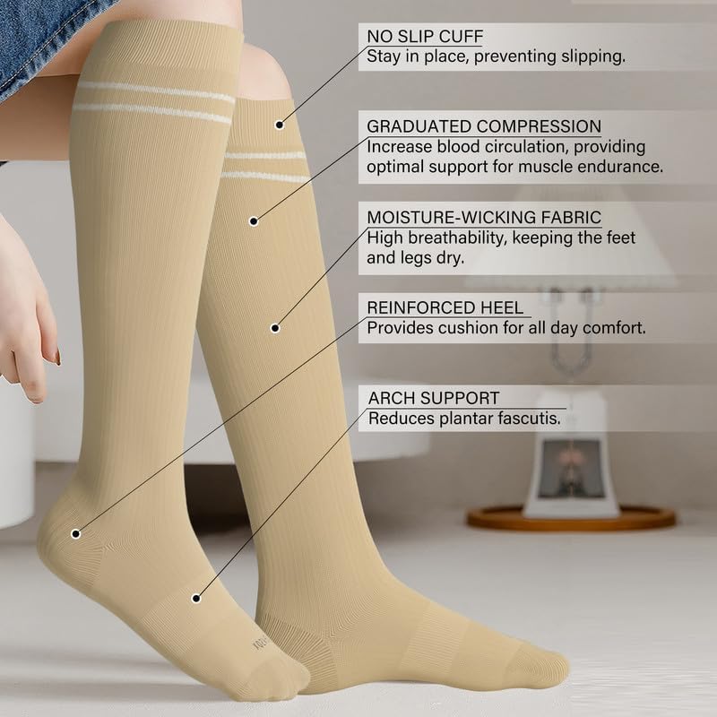 LEVSOX Viscose Made from Bamboo Compression Socks for Pregnant Women 20-30 mmHg Knee High Cute Mens Supports Socks for Travel