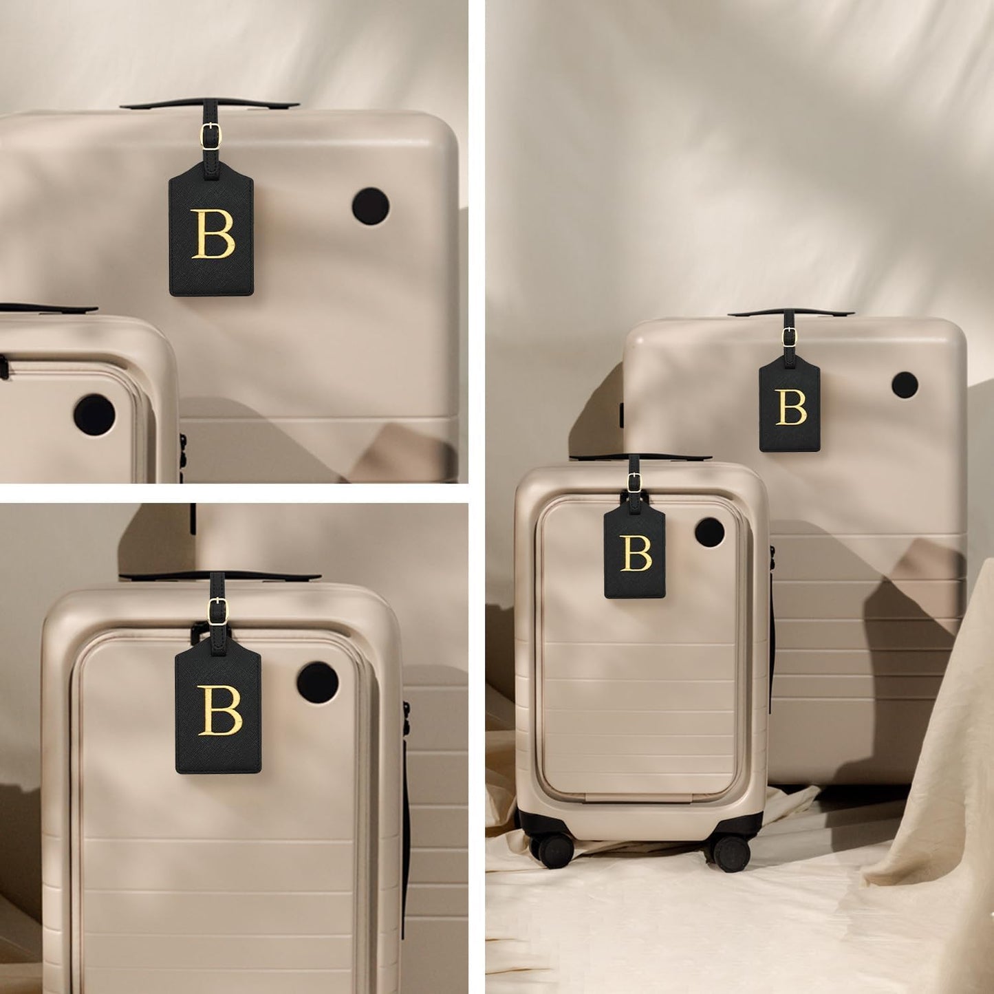 Luggage Tag PU Leather for Suitcase Baggage Handbag Travel Bag Label Suitcase Tag Label Tag w. Name Card & Privacy Cover (B)