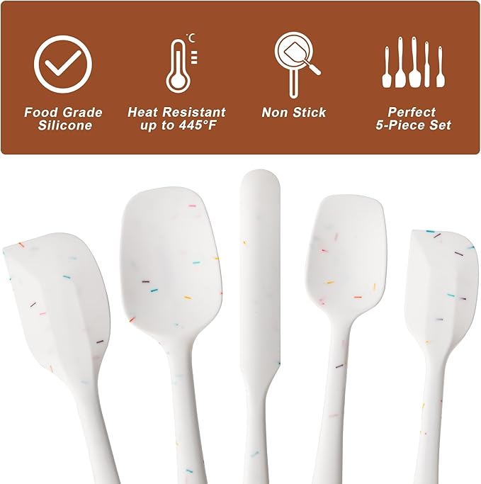 Silicone Spatula Set, 5 Piece Food Grade Rubber Spatulas - Image 3
