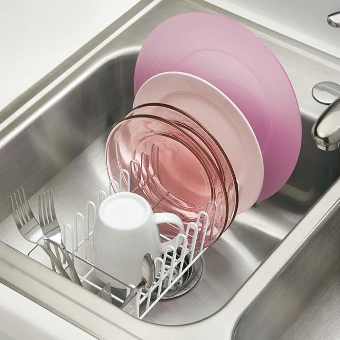 mDesign Kitchen Sink Dish Drainer – Small Metal and Plastic Dish Rack - Image 3