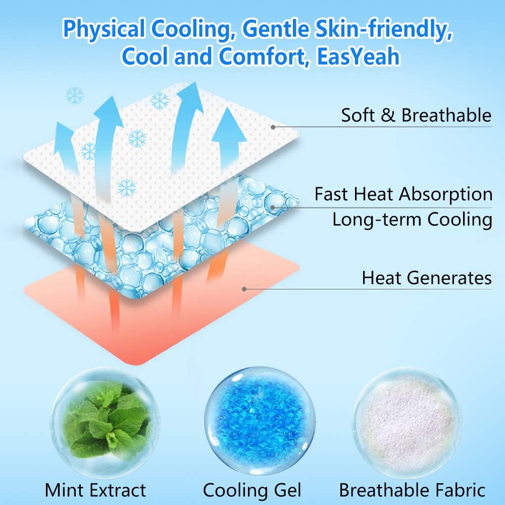 10 Sheets EasYeah Kids Cooling Patches for Fever Discomfort & Pain Relief, Cooling Relief Fever Reducer, Soothe Headache Pain, Pack of 10