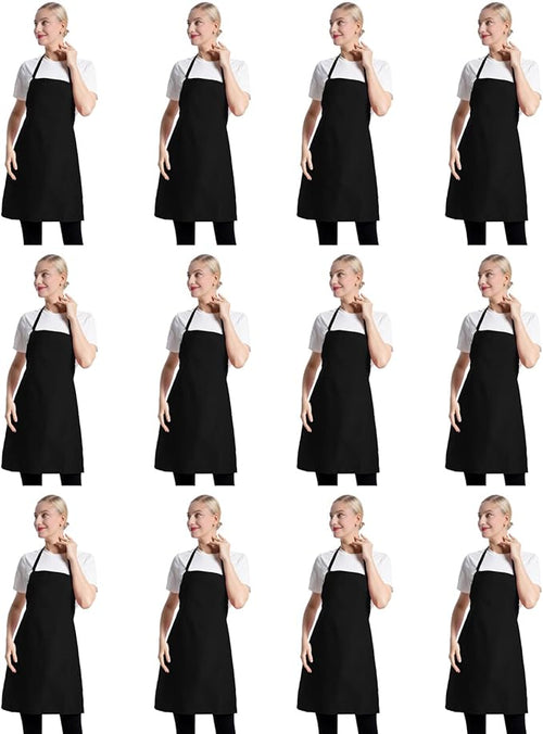 12 Pcs Bib Bulk Black Aprons for Women Men Adult Girls Unisex by TSDSTORY