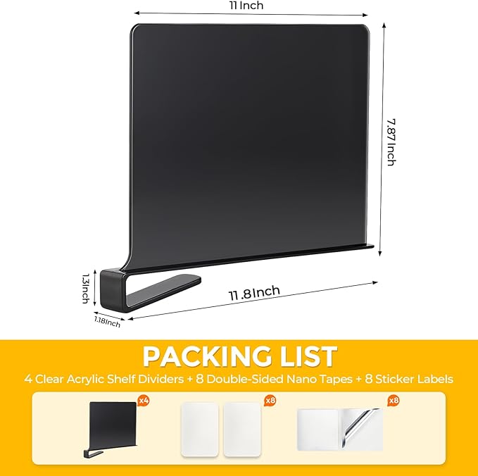 JOY DECOR 12 Pack Acrylic Matte Black Shelf Dividers - Image 2
