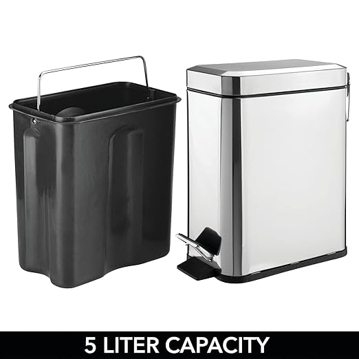 mDesign Small Modern 1.3 Gallon Rectangle Metal Lidded Step Trash Can, Compact - Image 5