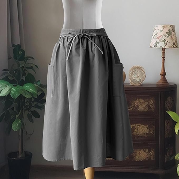 Cotton Linen Half Apron for Women Vintage Waist Apron Ruffle Plain Bright Color - Image 5
