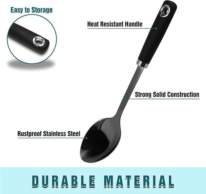 304 Stainless Steel Cooking Spoon, 14 Inch Solid Basting Spoon - Image 2