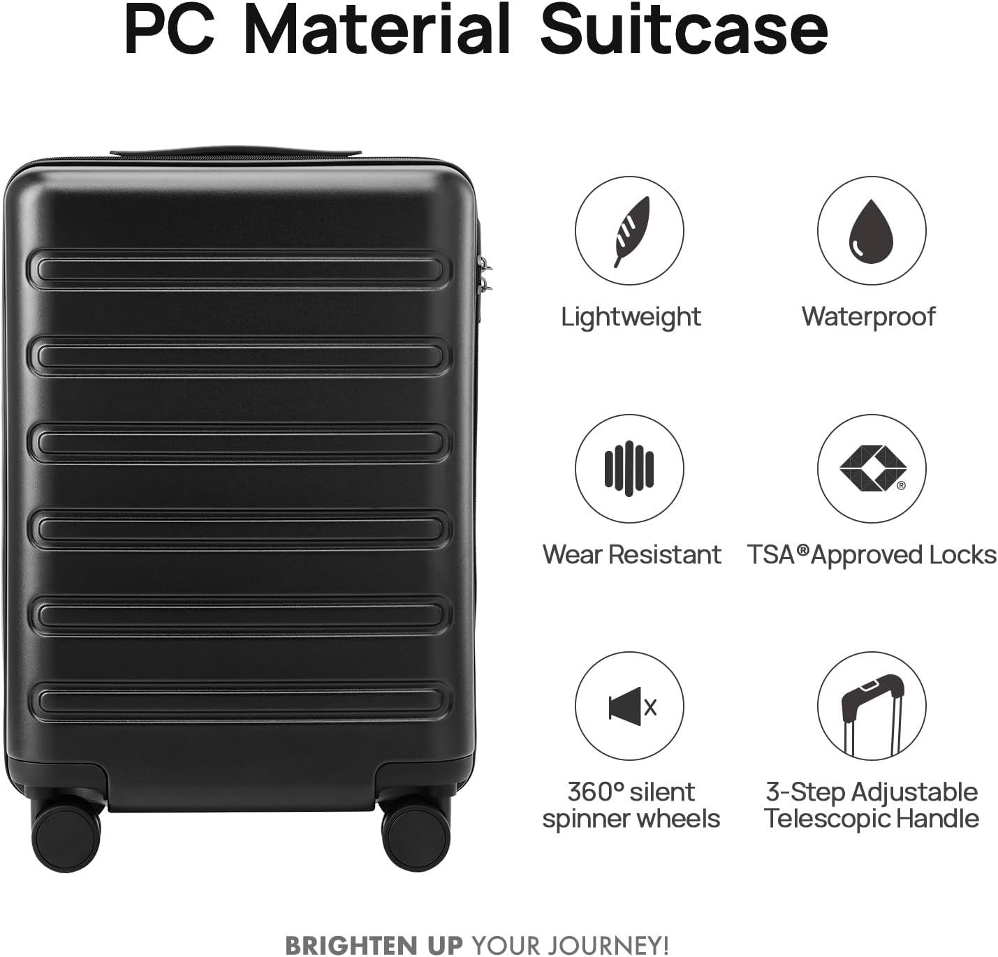 Carry on Luggage 22 X 14 X 9 Airline Approved, 20 Inch Luggage for 3-5 Days Travel, Double Spinner Wheels, 100% Hardshell PC, TSA Lock (09-Black, Checked 24-Inch)