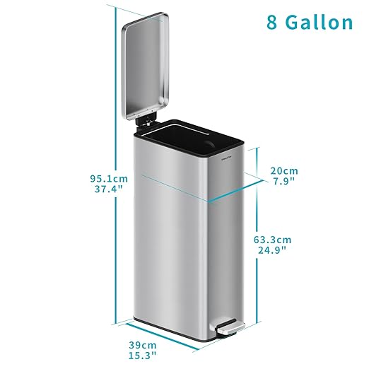8 gallon/30L Slim Stainless Steel Garbage Can - Image 7