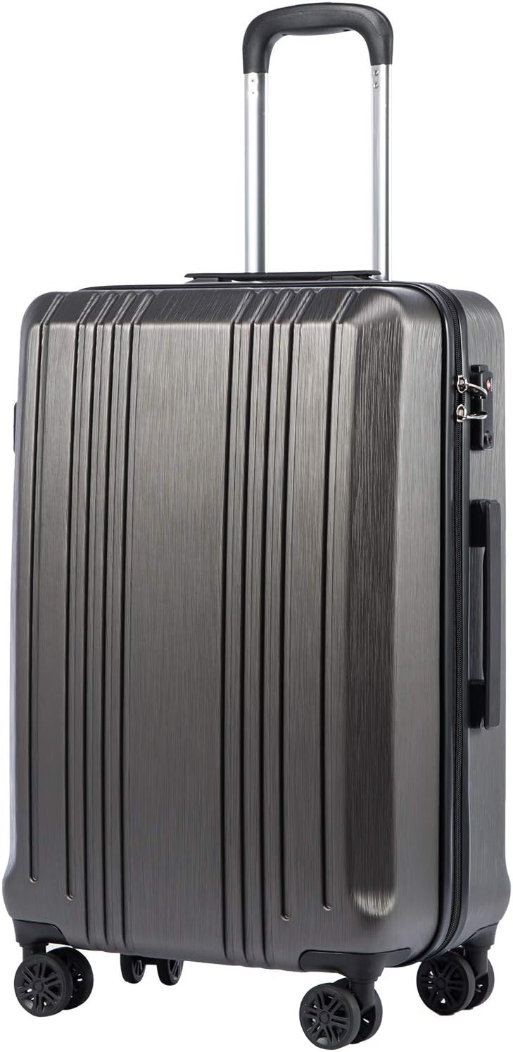 Coolife Luggage Suitcase PC+ABS with TSA Lock Spinner Carry on Hardshell Lightweight 20in 24in 28in (grey, S(20in))
