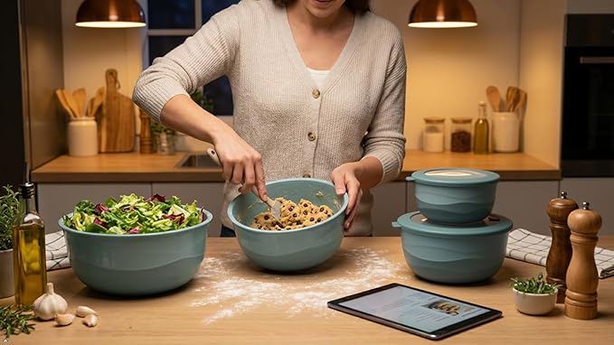 Pera Mixing Bowls with Lids Set, 8 Piece, BPA Free Nesting Kitchen Bowl Set - Image 9