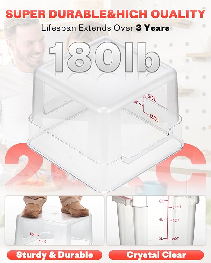 2QT NSF Food Storage Containers: 8 PCS Commercial Clear Square Food Storage - Image 6