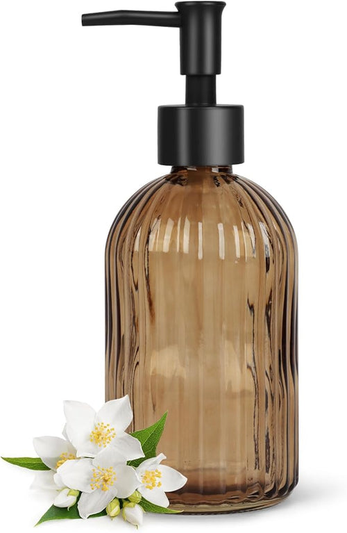 13.5oz Stripe Glass Soap Dispenser by HomeandKitchenNO1