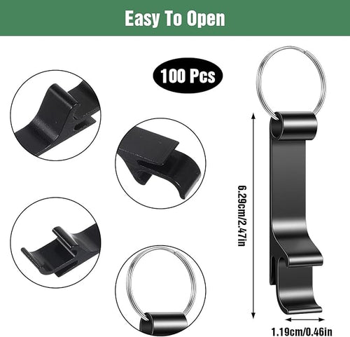 100 Pack Bottle Opener Keychain Bulk Black Metal Pocket Can Opener Key Chain - Image 2