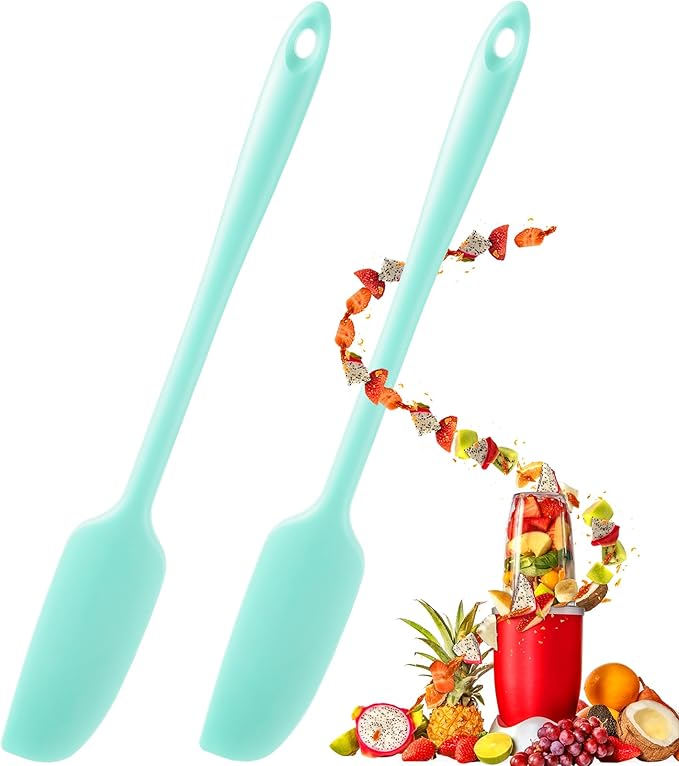 Patelai 2 Pieces Silicone Jar Spatula Long Handle Non-stick Rubber Scraper Heat by Patelai