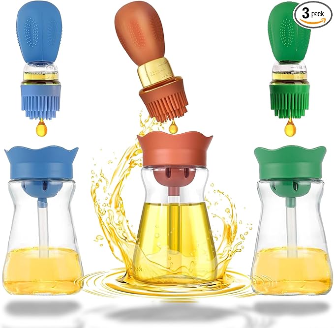 Oil Dispenser Bottle with Silicone Brush, 3 Pack 180ML 2 in 1 Silicone Dropper by BENTFINE