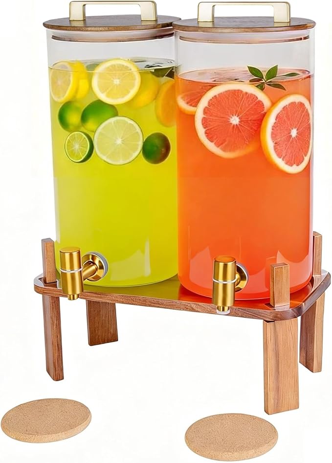 2 PACK 1.5 Gallon Glass Beverage Dispenser by SHOREHAO