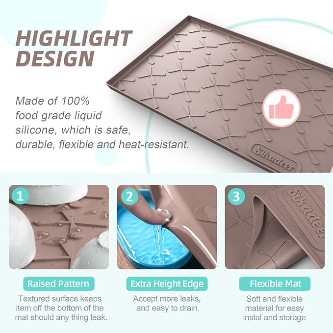 SIKADEER 22" x 22" Under Sink Mat Waterproof, Silicone Mat Kitchen Drawer Shelf - Image 5