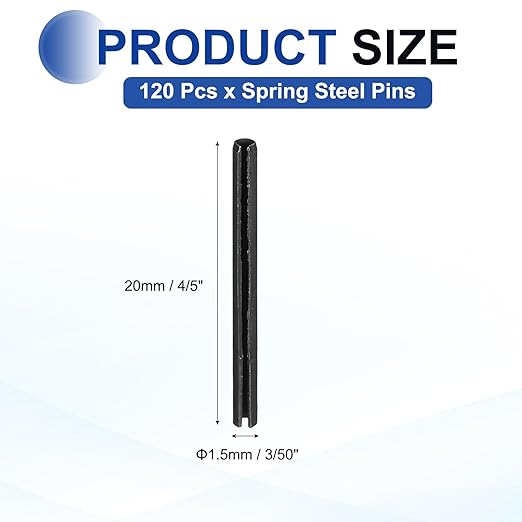 MECCANIXITY 120Pcs Slotted Split Roll Pins 3/50 Inch Dia. 4/5 Inch Length 65Mn - Image 2