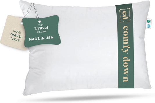 Goose Down Travel Pillow - Filled with 800 Fill Power European Goose Down, Egyptian 300 Thread Count 100% Cotton Cover for Plane car & Home - Made in USA (13" x 18")