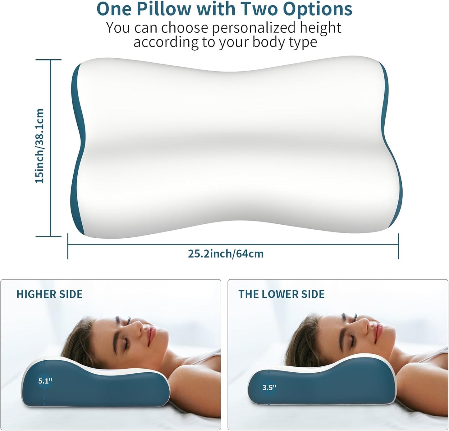 Cervical Neck Pillow for Pain Relief, Contour Memory Foam Pillows for Sleeping, Ergonomic Pillow Orthopedic Cooling Pillow Bed Pillow Neck Support for Side Back Stomach Sleepers