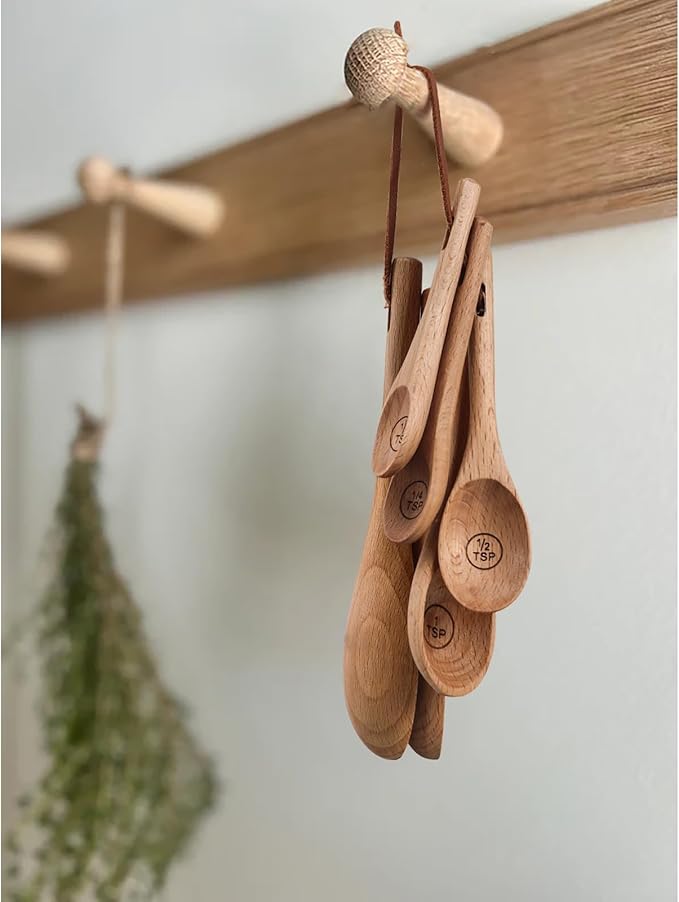 6pcs Measuring Spoons, Natural Beechwood Measuring Spoons Set Includes 1 tbsp - Image 3