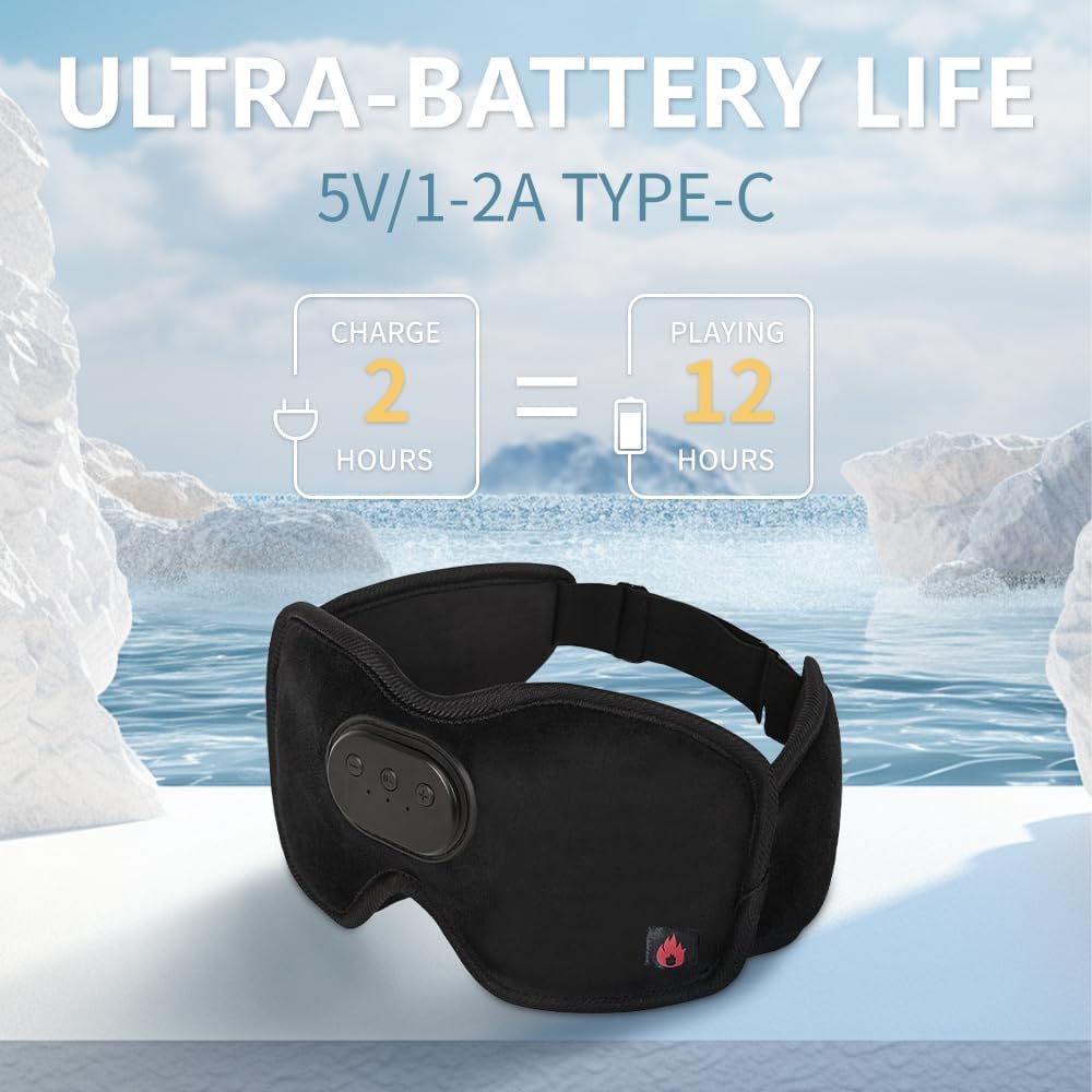 Heated Eye Mask with Bluetooth Headphones SYPVRY Wireless Sleep Eye Mask Headphones for Sleeping with Temperature & Timer Control, Warm Eye Compress USB Heated Mask for Dry Eyes Style, Black