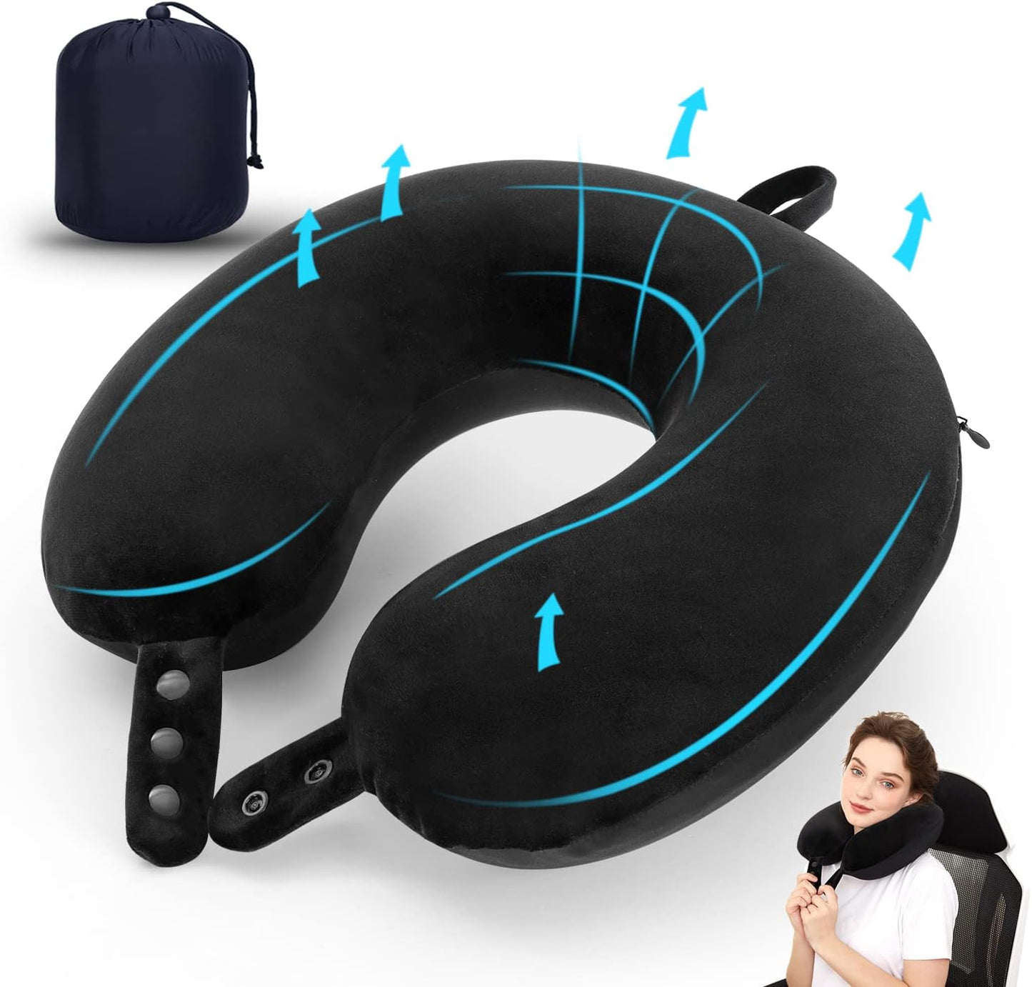 Travel Pillow, Best Memory Foam Neck Pillow Head Support Soft Pillow for Sleeping Rest, Airplane Car & Home Use (Black5)