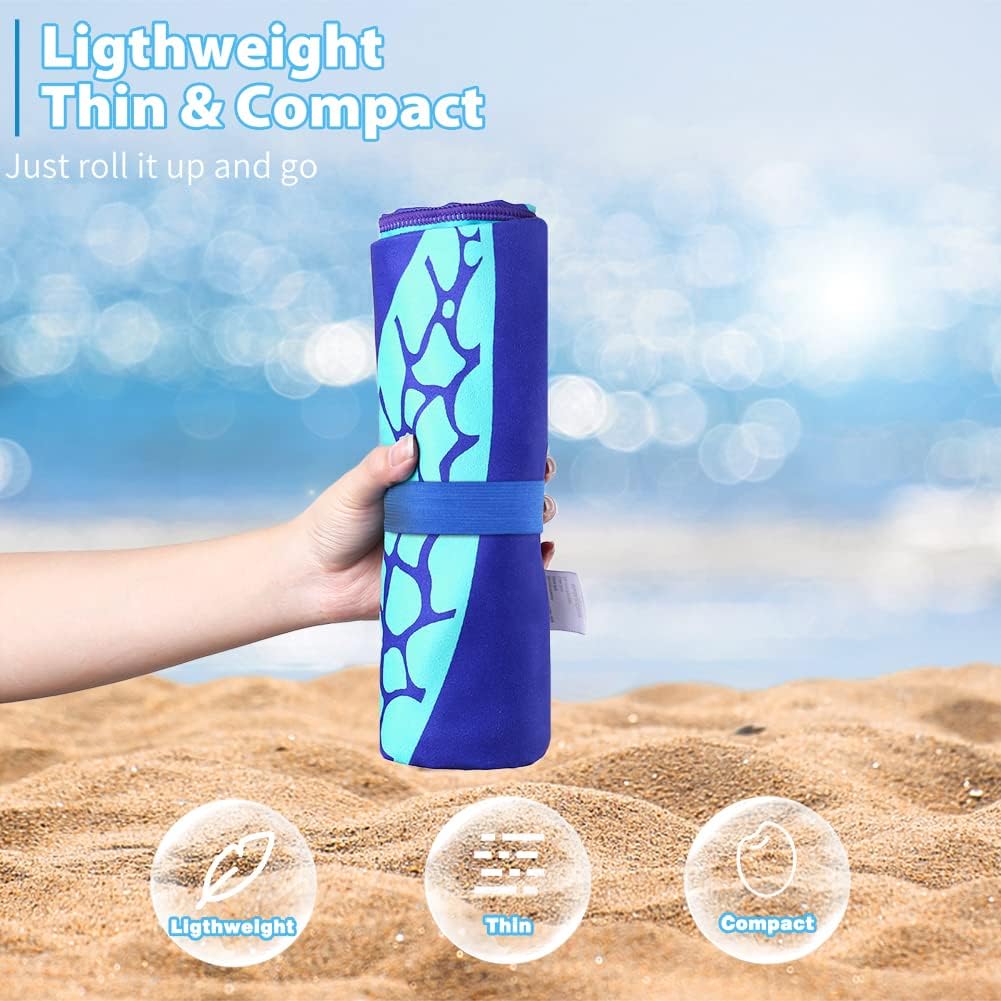 2 Pack Microfiber Lightweight Beach Towel 71"x32" Oversized Extra Large Thin Sand Free Towels Travel Swim Pool Yoga Gym Camping for Adults Women Men Beach Essentials Accessories Vacation Gift