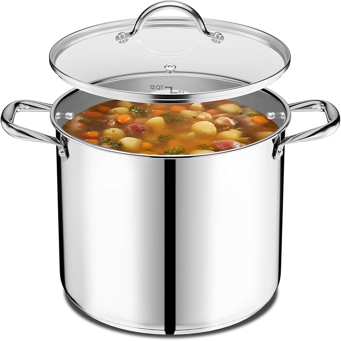 Stainless Steel Stockpot with Tempered Glass Lid 12 Quart, Durable 18/0 - Image 8