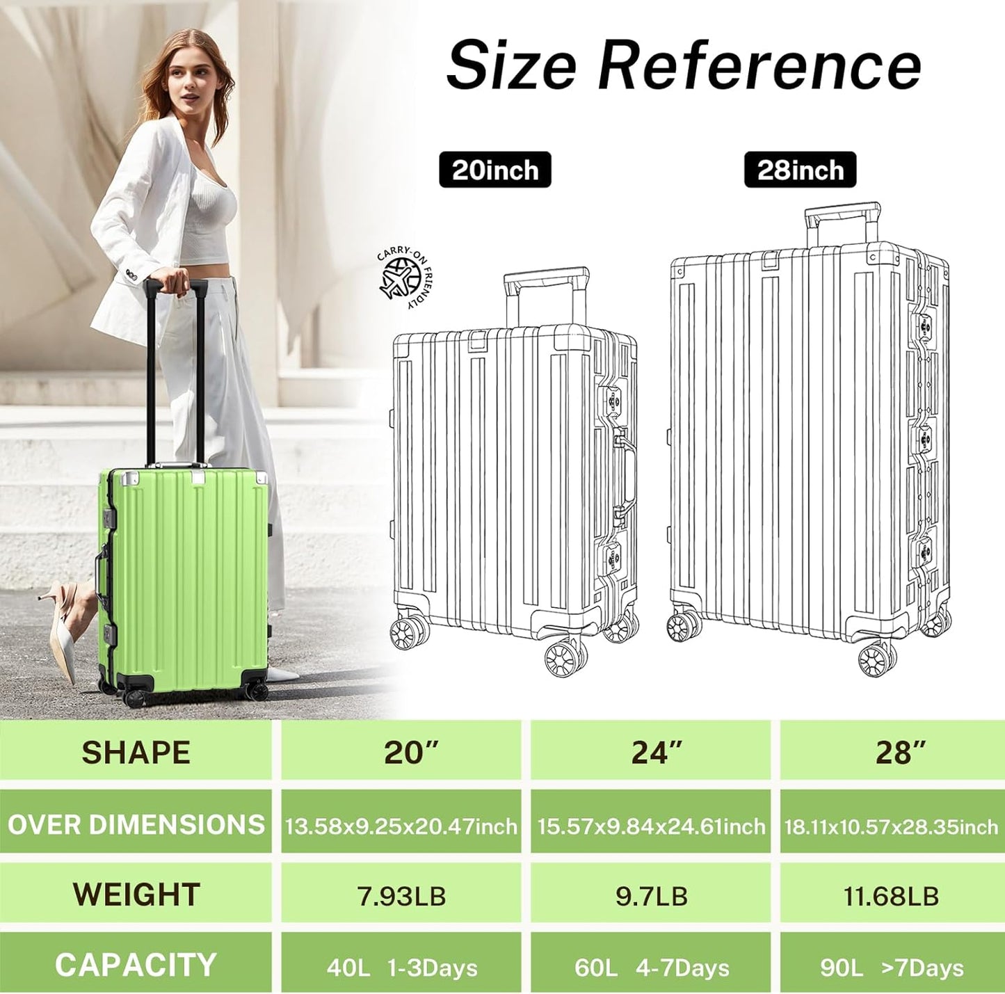 Krute Luggage 24 Inch Aluminum Frame Zipperless Suitcase with Spinner Wheels Checked Luggage PC+ABS Lightweight Hardshell