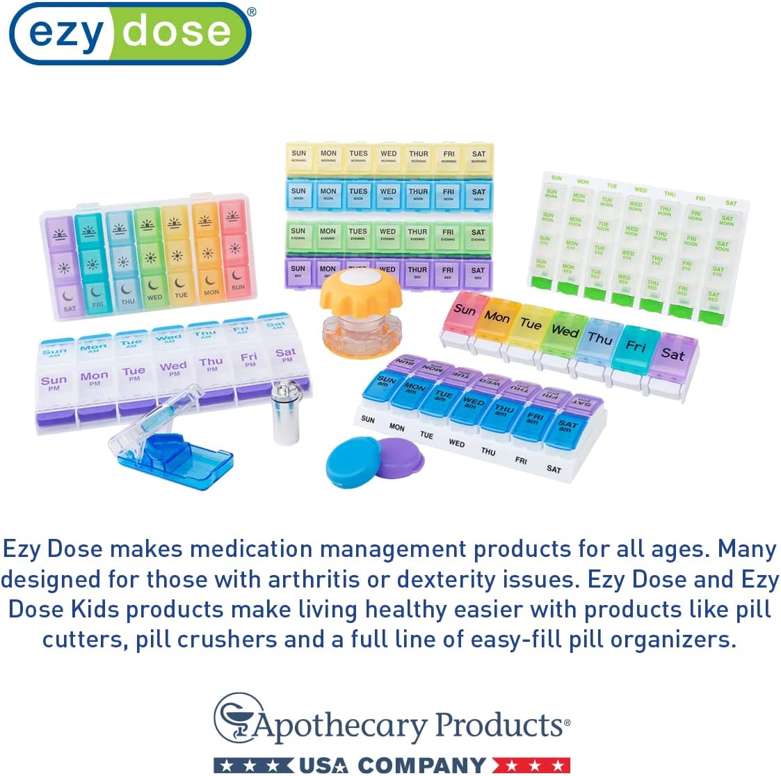 EZY DOSE Moisture-Proof Pill Case, Medicine Planner, Vitamin Organizer Box, Travel-Friendly, Latch-Closure to Secure Contents, 4 Individual Compartments of Multiple Sizes with Tight Seal, Small, Green