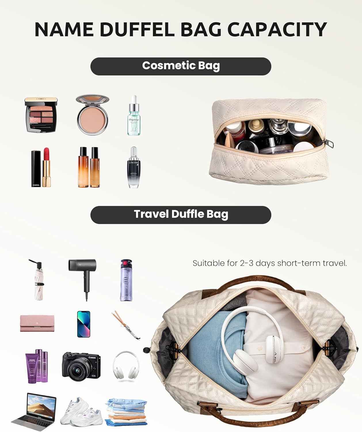 Gifts for Sister-Initial Duffle Bag with Shoe Compartment, Personalized Weekender Bag, Monogram Overnight Bag, Letter Travel Bag with Makeup Bag，Sister Friend Girlfriend Gifts (Letter N)