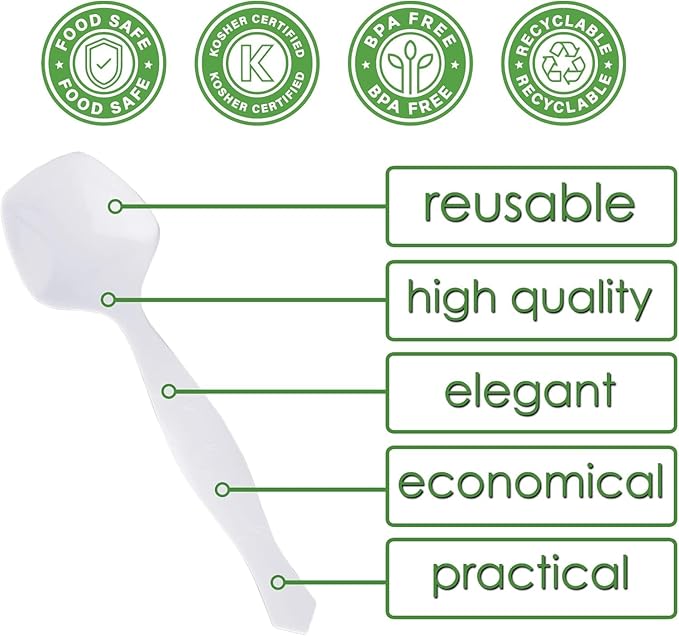 PARTY BARGAINS Disposable White Plastic Serving Spoons 8.75″ – Heavy-Duty White - Image 4