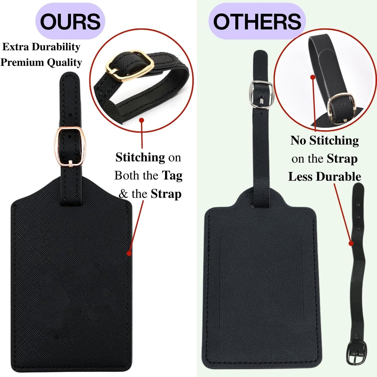 Luggage Tag PU Leather for Suitcase Baggage Handbag Travel Bag Label Suitcase Tag Label Tag w. Name Card & Privacy Cover (O)