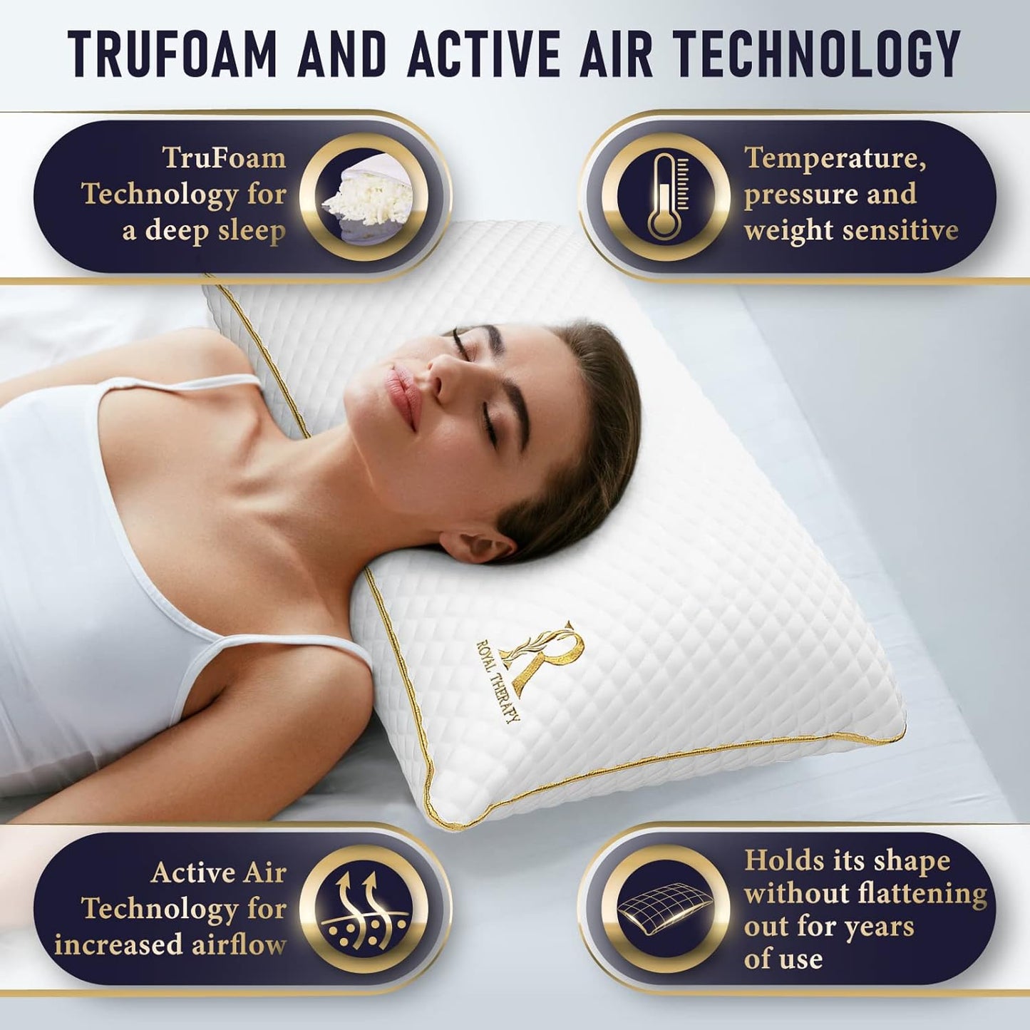 Royal Therapy King Size Pillows, Memory Foam Pillow - Shredded Foam, Hypoallergenic Bamboo-Derived Rayon Cover, CertiPUR-US Certified, Removable Cover, for All Sleep Positions, Neck Pain Relief