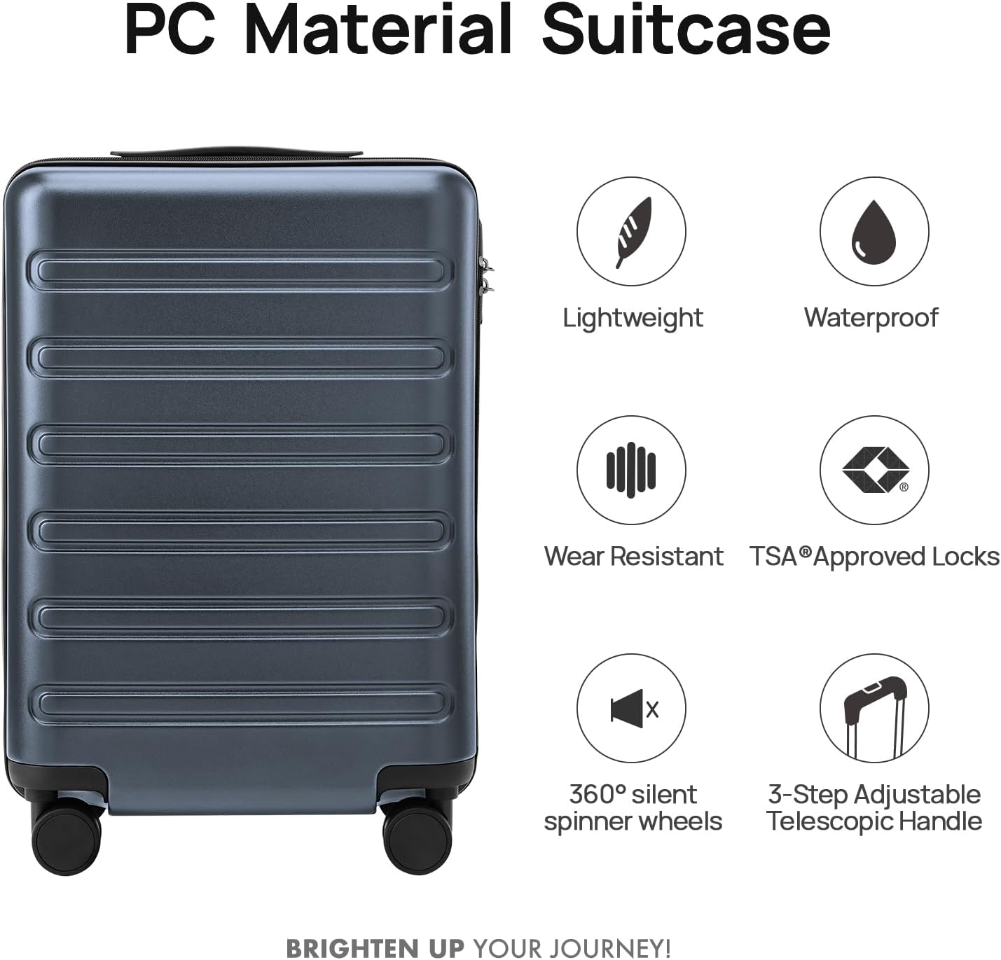 Carry on Luggage 22 X 14 X 9 Airline Approved, 20 Inch Luggage for 3-5 Days Travel, Double Spinner Wheels, 100% Hardshell PC, TSA Lock (09-Grey, Checked 24-Inch)