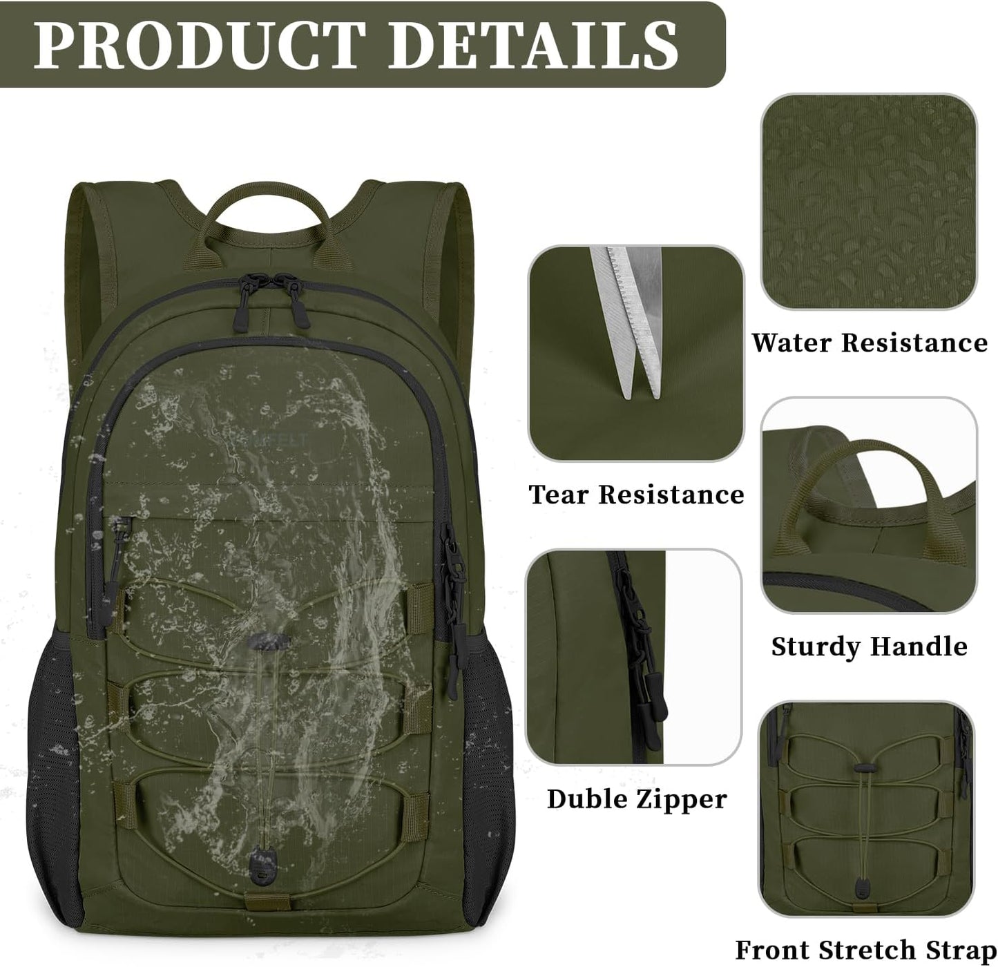 ZOMFELT Hiking Backpack for Women Men, 15L Lightweight Packable Backpacks for Trip, Water Resistant Small Travel Backpack, Foldable daypack for Hiking, Walking, Cycling, Camping, Green