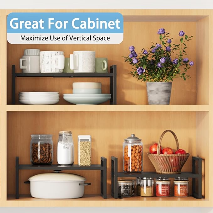 2 Pack Expandable Kitchen Cabinet Shelves Organizer, Heavy Duty Metal Shelving - Image 7