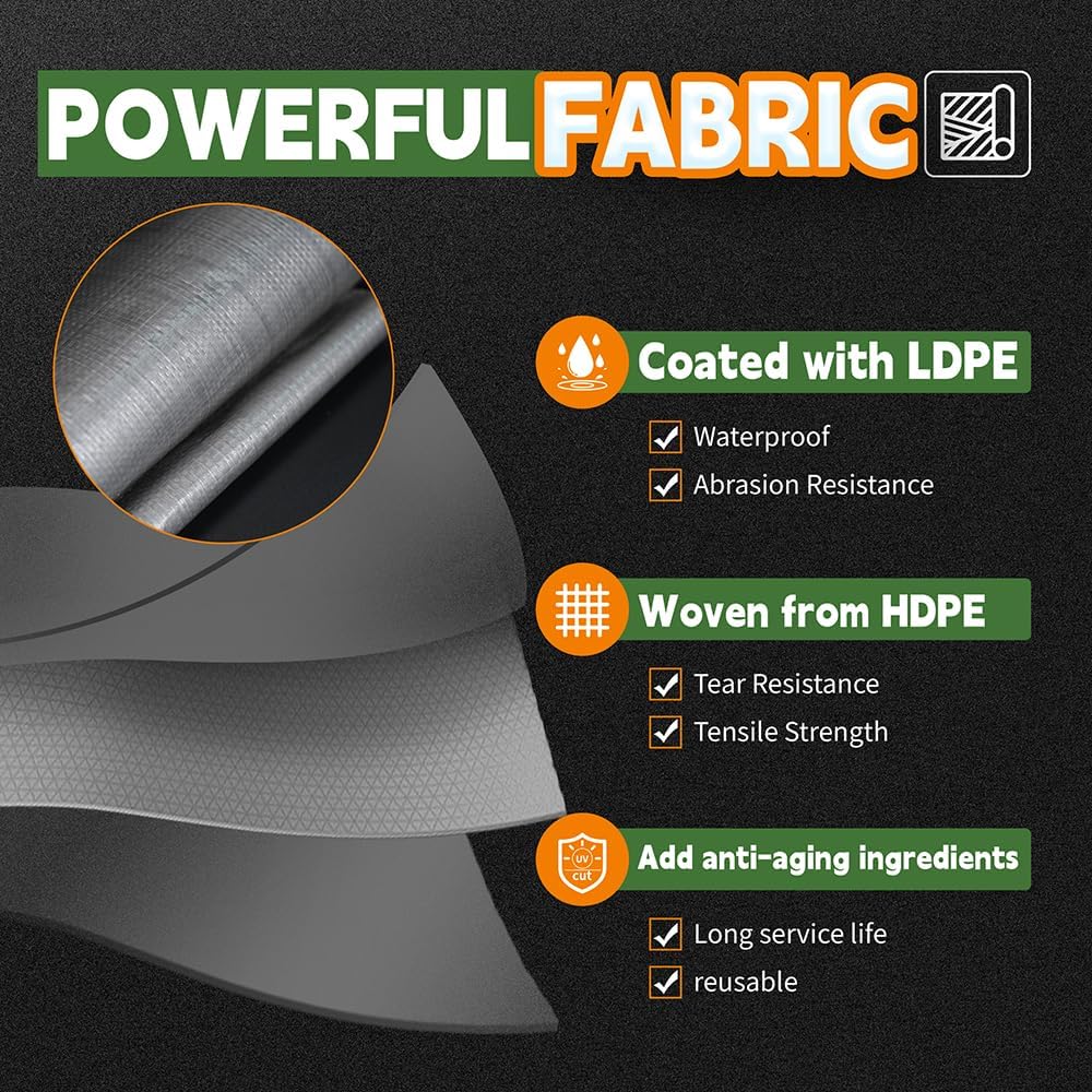 Tarps Heavy Duty Waterproof 8x10 Feet, 10Mil Multipurpose Poly Tarp Cover with Metal Grommets and Reinforced Edges, Silver/Brown Tarp by RAINDEWAY