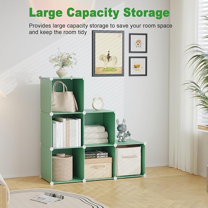 C&AHOME 6-Cube Storage Organizer, Stackable Storage Cubes Shelves, Portable - Image 6
