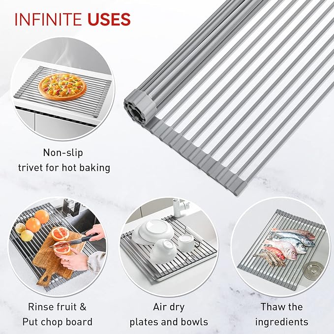 MERRYBOX Roll Up Over The Sink Dish Drying Rack Silicone Wrapped Foldable - Image 3