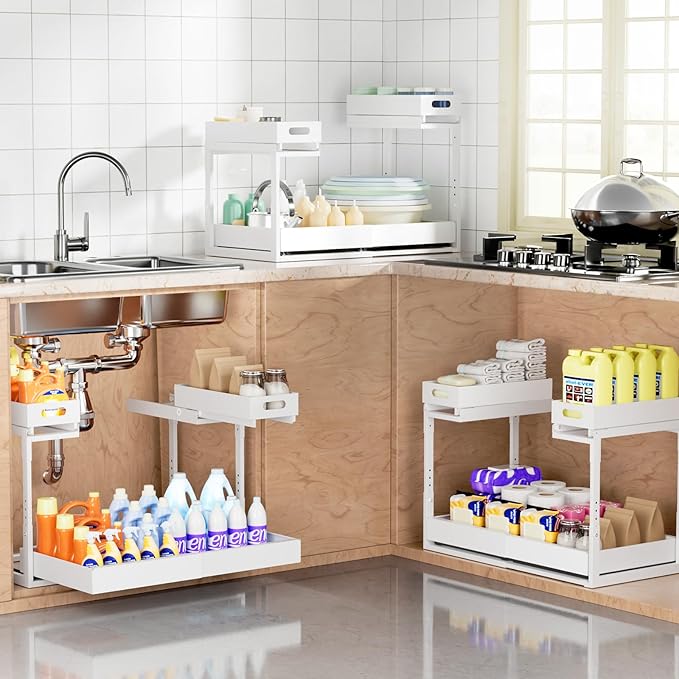 Upgrade 1 Pack Expandable Under Sink Organizers and Storage, 2 Tier Metal Pull - Image 8