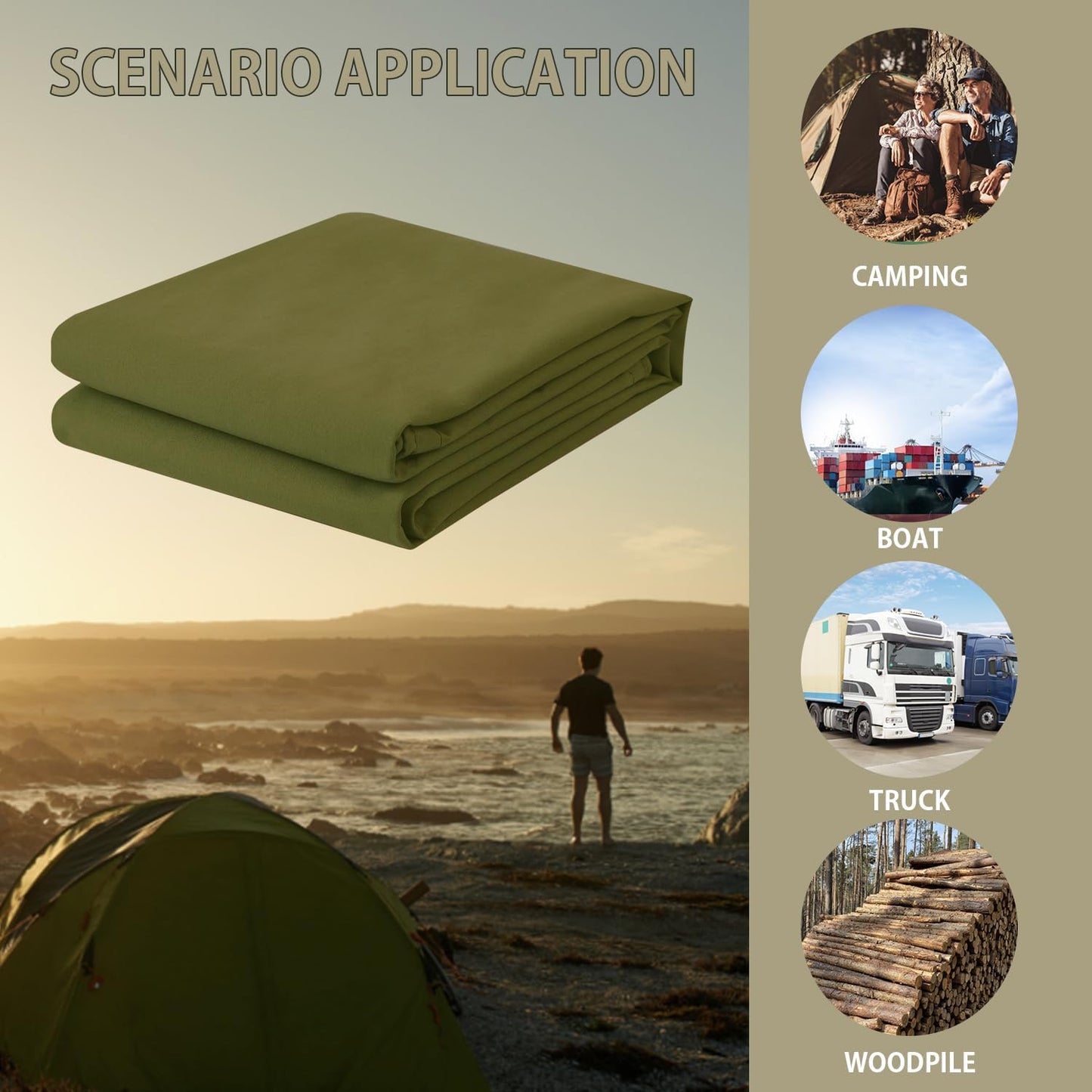 FoundGo Canvas Tarp 6x8ft Heavy Duty Waterproof Tarps with Grommets, UV Resistant, 22 Mil Tarpaulin,14 oz Durable Cloth Covers for Car, Roof, Boat, Camp, Canopy, Woodpile with Ropes-Moss