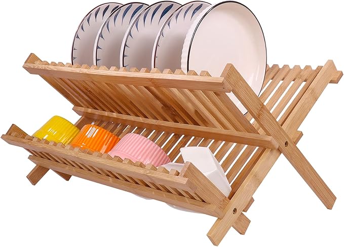 Collapsible Bamboo Dish Drying Rack by SZUAH