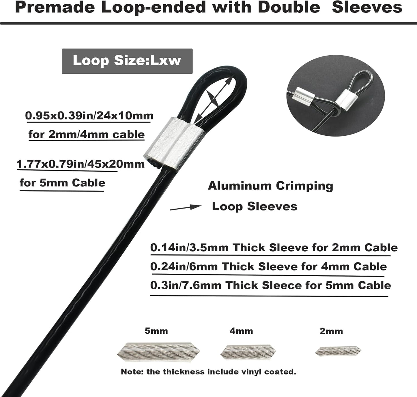 10 pcs 2mm Wire 12 inch Vinyl Coated Stainless Steel Cable with Loops Short Wire Rope Lanyard Lock Security Chain Link for Outdoor Gates,Black(2mm x 12inch)