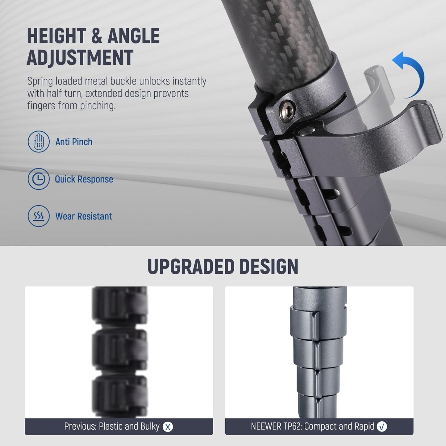 NEEWER LITETRIP LT32 Camera Travel Tripod, Carbon Fiber Portable Stand, Ball Head Detachable Center Axis Flip Buckle Cleaning Cloth Arca QR Plate Compatible with Peak Design Capture V3 (Former TP62)