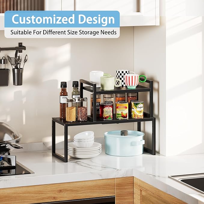 2 Pack Expandable Kitchen Cabinet Shelves Organizer, Heavy Duty Metal Shelving - Image 6