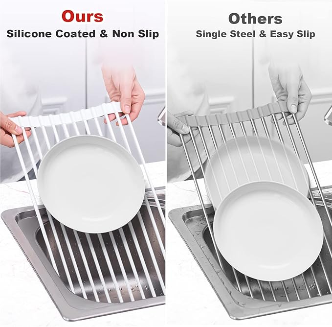 MERRYBOX Roll Up Dish Drying Rack, Silicone Wrapped Over The Sink Dish Rack - Image 7