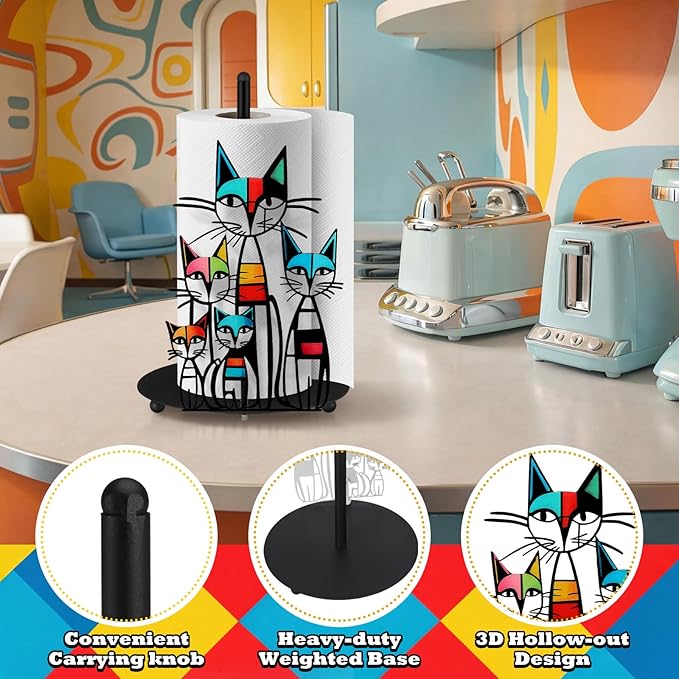 Mid Century Cat Paper Towel Holder Black Metal Paper Towel Holder Retro - Image 7