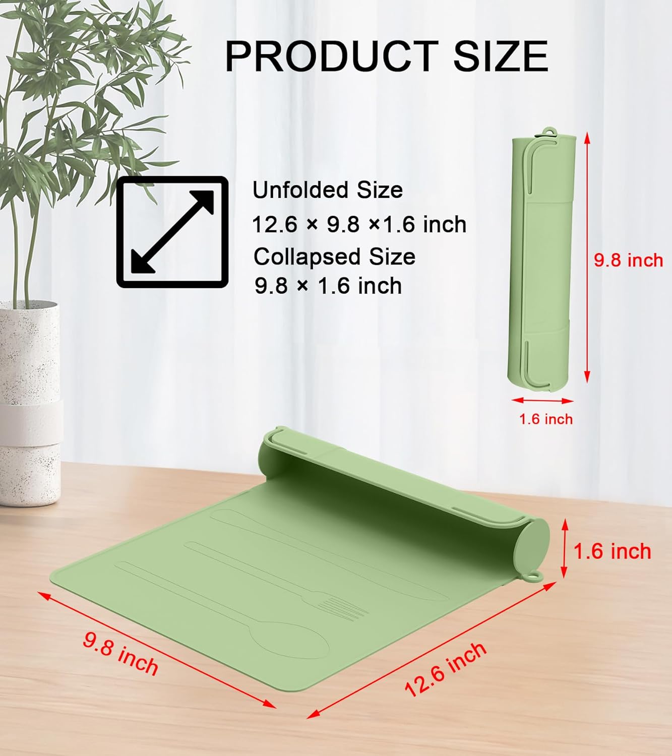 Utensil Box, Tableware Silicone Portable Box Silverware mat, Suitable for Kitchen Utensils, Portable Outdoor Camping Spoon Fork Utensils Storage mat (Green)